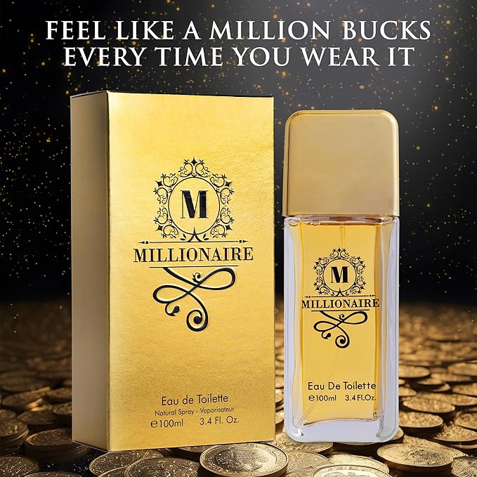 Millionaire Eau De Toilette for Men Citrus, Woody & Spicy Blend Top Notes of Orange & Grapefruit with Mint - Base Notes of Amber, Leather & Patchouli - Vegan & Cruelty-Free - Elegant 100ml Bottle