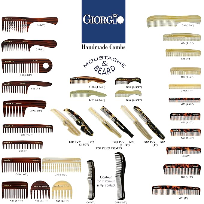 Giorgio G57 Extra Small 2.75 Inch Men's Fine Toothed Beard and Mustache Comb for Facial Hair Grooming and Styling. Wallet Pocket Comb Handmade of Quality Durable Cellulose, Saw-Cut and Hand Polished