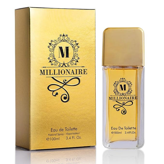 Millionaire Eau De Toilette for Men Citrus, Woody & Spicy Blend Top Notes of Orange & Grapefruit with Mint - Base Notes of Amber, Leather & Patchouli - Vegan & Cruelty-Free - Elegant 100ml Bottle