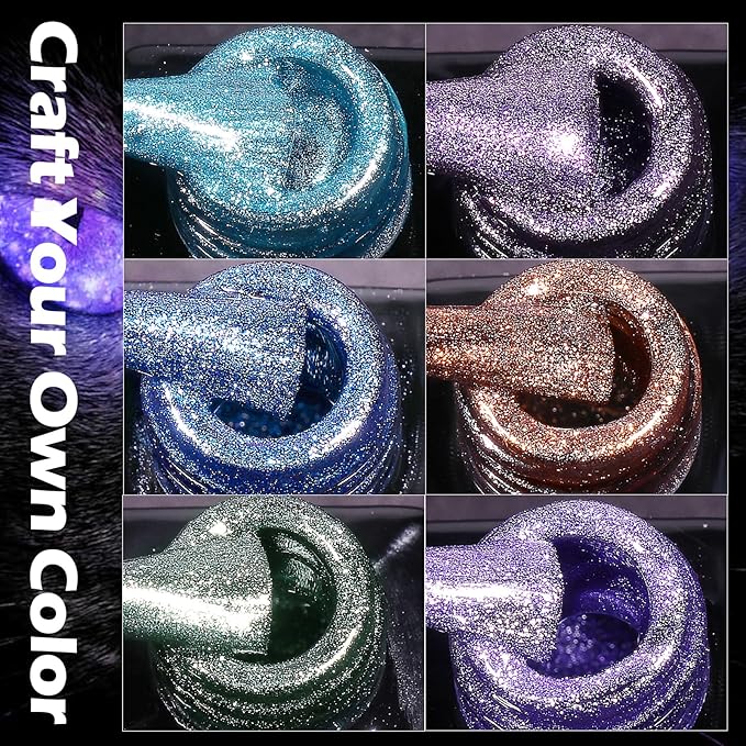 Clara Colors Cat Eye Gel Nail Polish Set, 6 Colors Autumn Romantic Galaxy Series Magnetic Nail Polish Holographic Glitter Cat Eye Gel Polish Kit with Magnet Long Lasting Soak Off UV LED