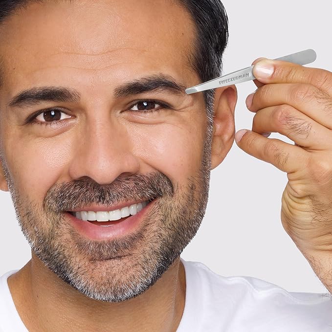 Tweezerman Stainless Steel Slant Tweezer - Eyebrow Tweezers for Women and Men (Classic Stainless)