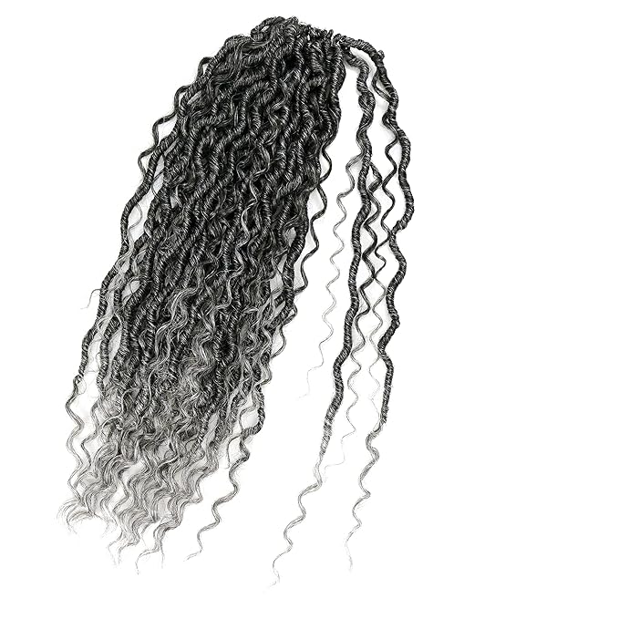Aipin Goddess Locs Crochet Hair 14 Inch Boho River Locs Hippie Locs Wavy Crochet With Curly Hair In Middle And Ends Braids Hair Extensions (7Packs,14 inch, TGray)