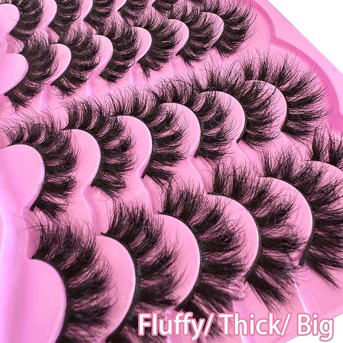 NINGLASH Lashes Strips Fluffy False Eyelashes 20mm Full Wispy Lashes 9D Volume Curly Lash Pack Fake Eyelash 12 Pairs Thick Faux Mink Lashes Multipack