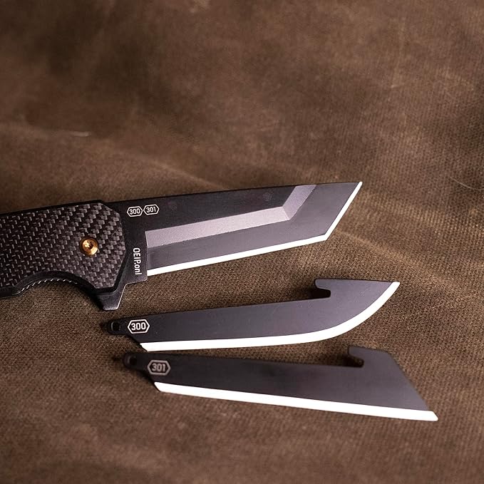 OUTDOOR EDGE Razor VX5 | 1K Carbon Over G10 with Black Tanto| Replaceable Blade EDC Folding Pocket Knife | 3" Blade, Ceramic Ball Bearings, Carbon Fiber Handle, Reversible Pocket Clip | Outdoor, Camping, Survival, Utility