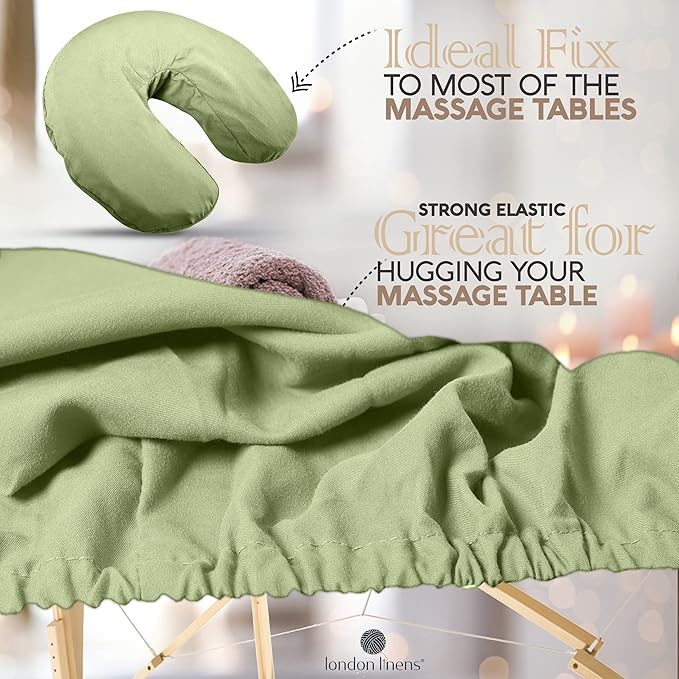 LONDON LINENS Soft Microfiber 3-Piece Massage Table Sheets - Super Lightweight, Stain and Wrinkle Resistant - Includes Table Cover, Fitted Sheet, and Face Rest Cover (Sage Green)