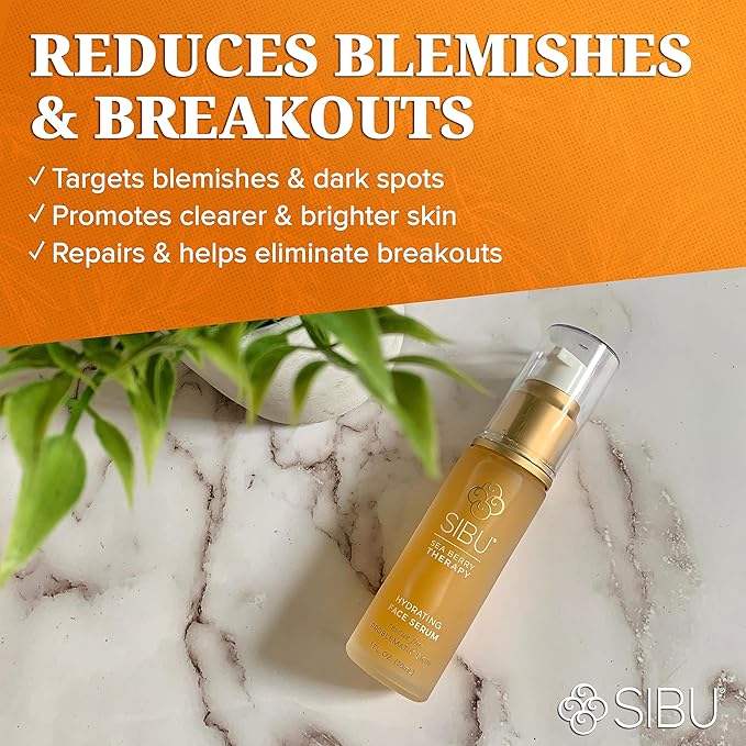 Sibu Hydrating Facial Serum, Made From Premium Sea Buckthorn Oil & Hyaluronic Acid (1oz) – Hydrates Dry Skin, Brightens Complexion & Reduces Blemishes