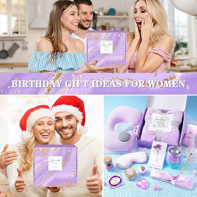 LUCOTIYA Birthday Gifts for Women, Self Care Gifts for Women Get Well Soon Gifts Basket, Lavender Relaxing Spa Gift Basket, Unique for Mom, Friends, Sister, Grandma