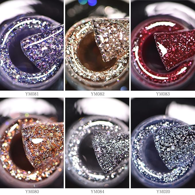Gel Nail Polish Kit, 6x8 ml Glitter - Thumping Heart, Sparkly Shiny Nail Polish Set, Long Lasting, Shimmery Finish, Christmas Gift