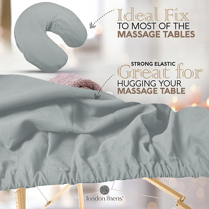 LONDON LINENS Soft Microfiber Massage Table Sheets Set 3 Piece Set - Includes Massage Table Cover, Massage Fitted Sheet, and Massage Face Rest Cover (Stone)