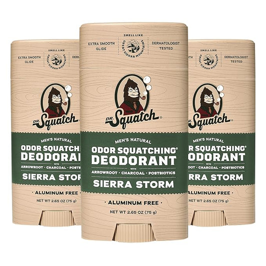 Dr. Squatch Natural Deodorant for Men - Sierra Storm – Smells Like Giant Mountain Sequoias - Odor-Squatching Men's Deodorant Aluminum Free (2.65 oz, 3 Pack)