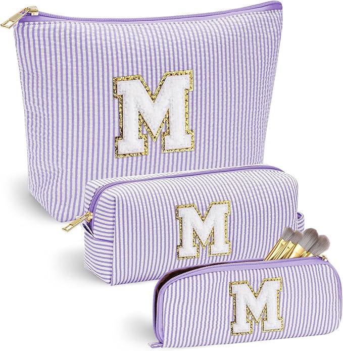 YOOLIFE Purple Preppy Makeup Bag | Best Friend, Birthday, Teacher, Wedding & Bridesmaid Gifts for Girls & Women