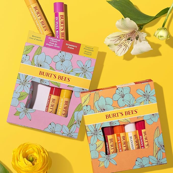 Burt's Bees Lip Balm - Just Picked Gifts Set with Pomegranate, Watermelon, Sweet Mandarin, Coconut and Pear Natural Lip Treatment Tubes, 4, 0.15 oz.