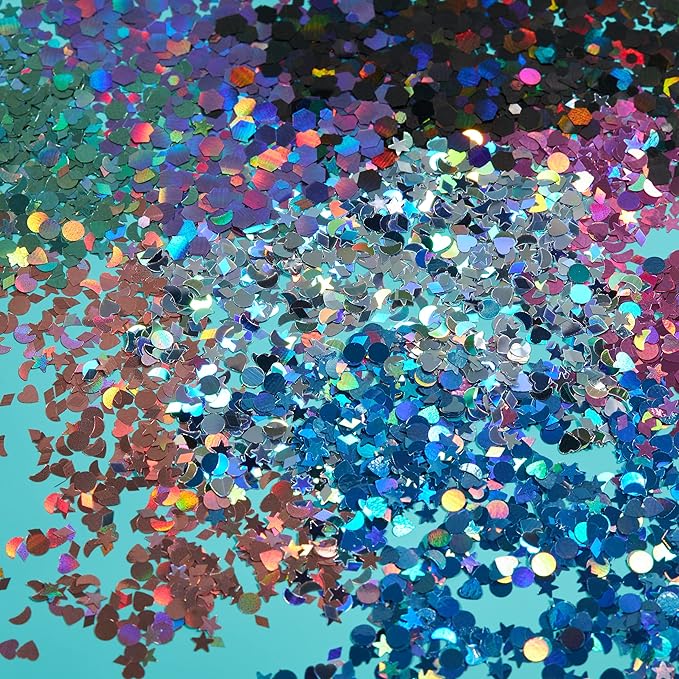Holographic Glitter Shapes by Moon Glitter – 100% Cosmetic Glitter for Face, Body, Nails, Hair and Lips - 0.10oz - Set of 8 colours