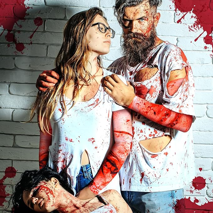 Eurzom 4 Pairs Zombie Bite Party Sleeves Halloween Arm Temporary Tattoo Sleeves Set for Women Scar Men Tattoo Covers