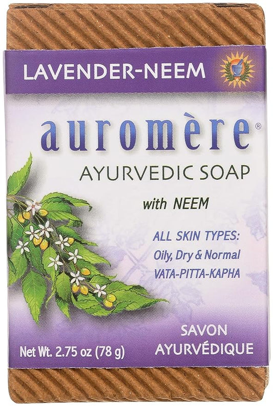 Auromere Ayurvedic Bar Soap, Lavender Neem - Eco Friendly, Handmade, Vegan, Cruelty Free, Natural, Non GMO (2.75 oz), 1 pack