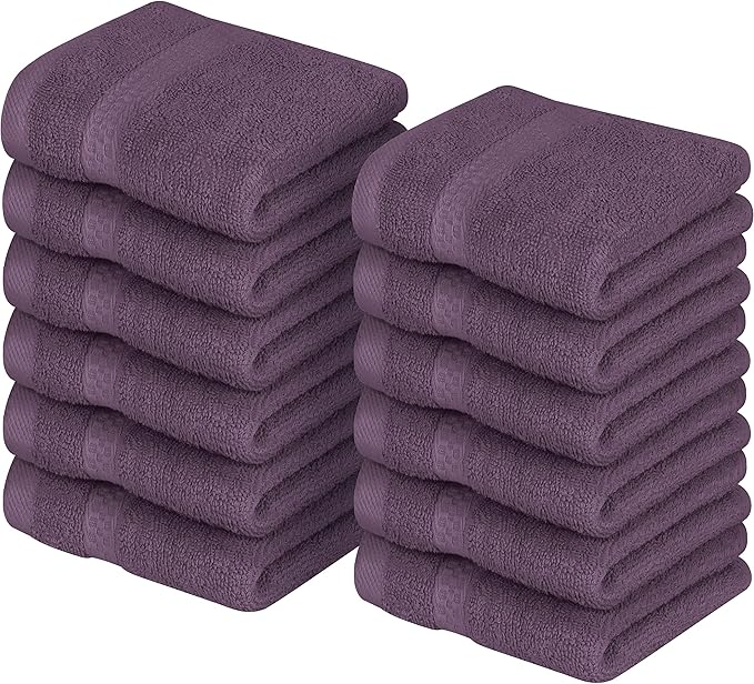 Utopia Towels 12 Pack Premium Wash Cloths Set, 12 by 12 Inches, 100% Cotton Ring Spun, Highly Absorbent and Soft Feel Essential Washcloths for Bathroom, Spa, Gym, and Face, Plum