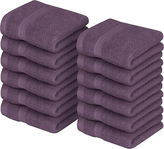 Utopia Towels 12 Pack Premium Wash Cloths Set, 12 by 12 Inches, 100% Cotton Ring Spun, Highly Absorbent and Soft Feel Essential Washcloths for Bathroom, Spa, Gym, and Face, Plum