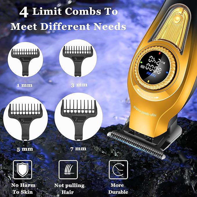 KEMEI 1677 Beard Trimmer for Men, Professional Hair Clippers, Cordless Barber Clipper with LED Display, DLC T-Blade Hair Trimmer, 8000 RPM Turbo Brushless Motor
