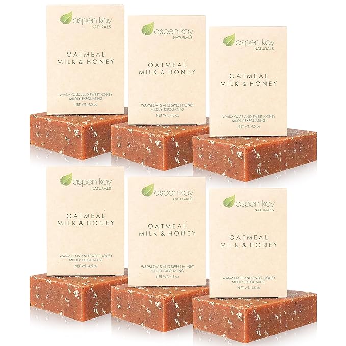 Aspen Kay Naturals Handmade Oatmeal Soap Bar for Face & Body – Made with Organic Raw Honey, Goats Milk, Organic Shea Butter - Exfoliating Soap – For All Skin Types - Made in the USA 4.5 oz
