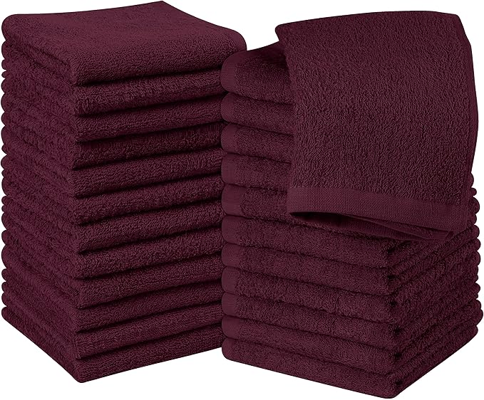 Utopia Towels - Luxury Wash Cloths Set (12 x 12 Inches) 600 GSM 100% Cotton Ring Spun, Highly Absorbent and Soft Feel Washcloths for Bathroom, Spa, Gym, and Face Towel (Burgundy) (216 Pack)
