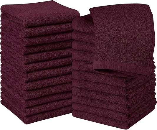 Utopia Towels - Luxury Wash Cloths Set (12 x 12 Inches) 600 GSM 100% Cotton Ring Spun, Highly Absorbent and Soft Feel Washcloths for Bathroom, Spa, Gym, and Face Towel (Burgundy) (216 Pack)