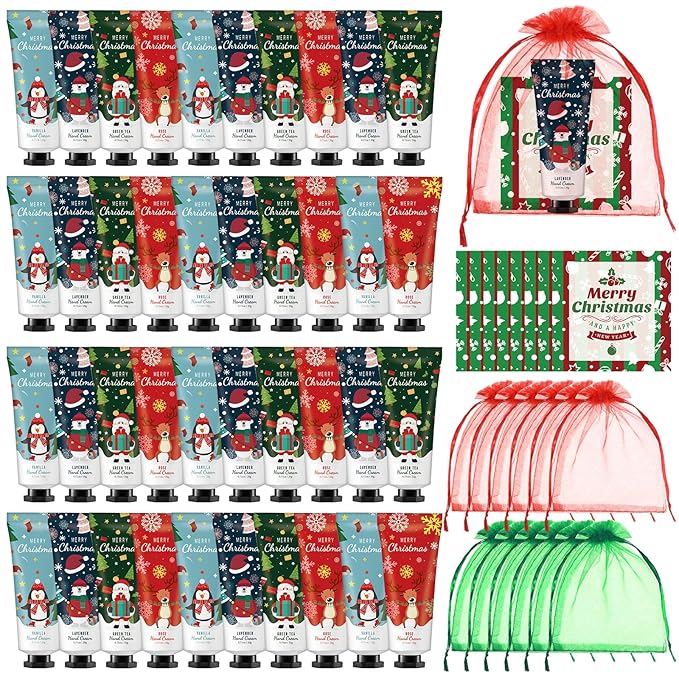 48 Christmas Hand Cream Gift Set Christmas Stocking Stuffers Hand Cream Travel Size Care Cream Bulk Mini Hand Lotion for Dry Cracked Hands Employees Colleagues Teacher Gifts