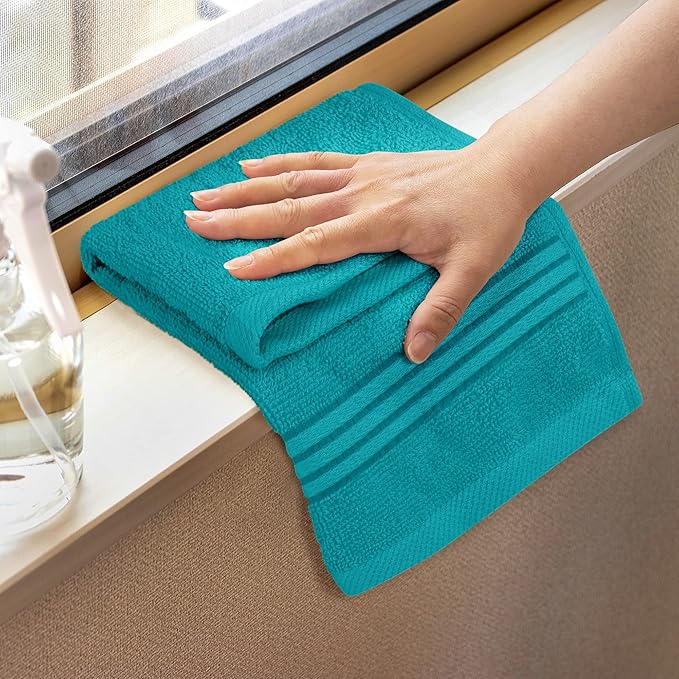 Utopia Towels 12 Pack Premium Wash Cloths Set, 12 by 12 Inches, 100% Cotton Ring Spun, Highly Absorbent and Soft Feel Washcloths for Bathroom, Spa, Gym, and Face, Turquoise