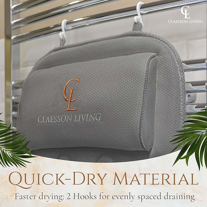 Full Body Bath Pillow (17'' x 49'') - Bathtub Cushion with Headrest Supports Neck, Back and Legs - Free Hanging Hooks for Fast Drying Over Tub - Includes Washing and Travel Bags - Gray