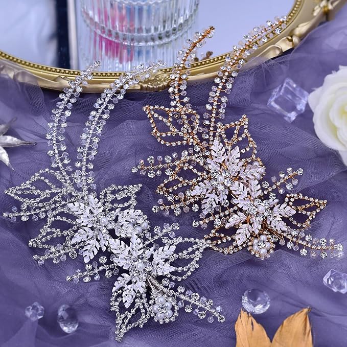 Wedding Head Pieces Crystal Bridal Hair Clips Women's Handmade Bridal Rhinestone Wedding Party Hair Accessories (Gold)