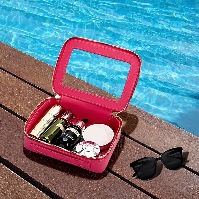 Aveniee Clear Makeup Bag for Women, Clear Cosmetic Case Travel Toiletry Bag, Heavy Duty Makeup Organizer Car Bag for Accessories with Clear Windows & Gold Zippers(PitayaPink)