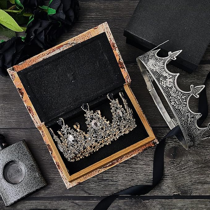 Sureio 2 Pcs Antique Royal King Crown for Men Baroque Queen Crown for 2025 Graduation Prom Party Crystal Tiara Prom Cosplay Birthday Wedding Hair Headband Accessories(Stylish Style)