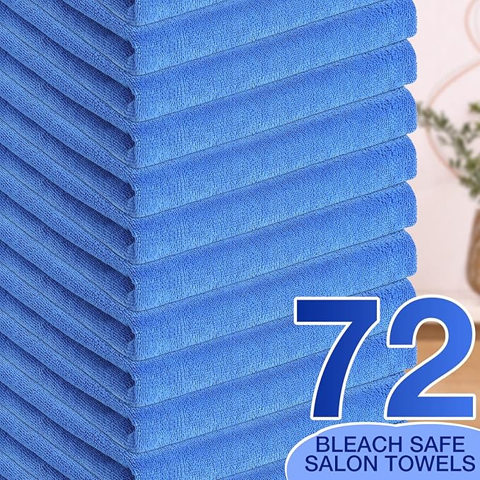 Newwiee 72 Pack Microfiber Bleach Proof Towels Bulk for Salon 18 x 30 Inch Dry Lint Free Hair Drying Hand Towels for Hair, Gym, Bath, Spa, Shaving, Barber(Blue)