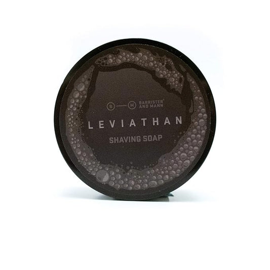 Barrister and Mann Shaving Soap | Luxury Dense, Rich & Creamy Lather Tallow Wet Shave Puck | Leather Accord Blended with Sandalwood, Coffee, Cedar, Musk | Men's Grooming Routine 4 Oz (Leviathan)