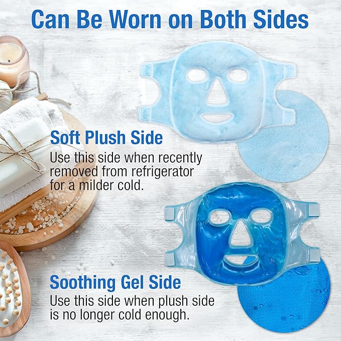 Eurow Luxe Hot & Cold Gel Face Mask with Dual-Sided Comfort, Adjustable Straps, Reusable for Stress Relief, Reducing Puffiness, and Relaxation, Full Coverage, Ideal for Soothing Eyes and Skin, Blue
