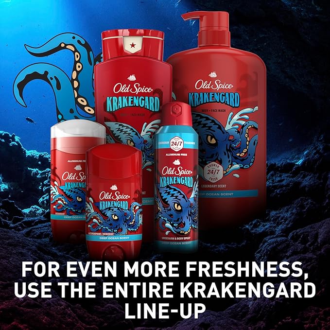 Old Spice Cleansing Body Wash for Men, 3X Defense, 24/7 Shower Fresh with Lasting Scent, 2-in-1 Body & Face Wash, Krakengard with Deep Ocean Scent, 33.4 (Pack of 4)