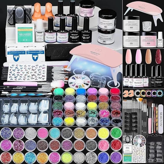 Morovan Acrylic Nail Kit for Beginners: Professional Nail Kit Acrylic Nail Set with U V Lamp with Everything Gel Polish Starter Kit with Glitter Acrylic Powder Nail Kit Gift Home Salon