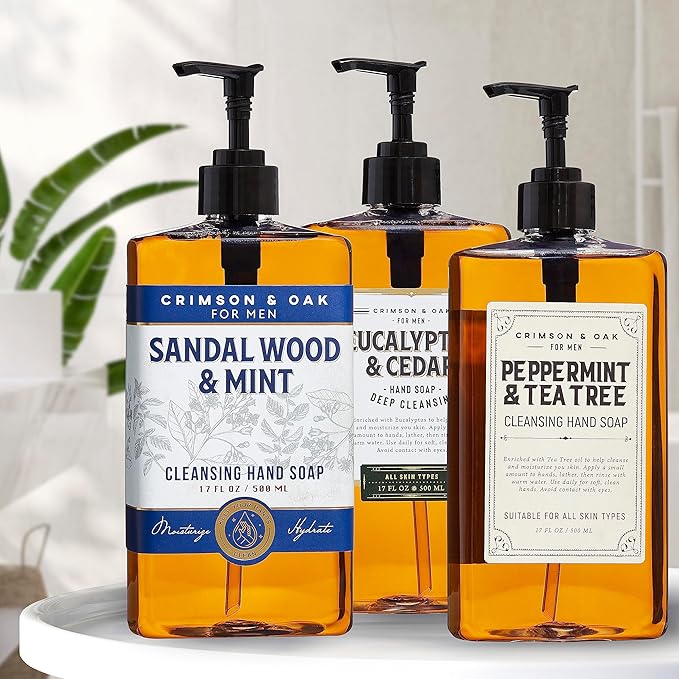 Body Prescriptions Crimson & Oak Men's Deep Cleansing Hand Soap with Pump Dispenser, 17 Fl Oz (Pack of 3), Multi