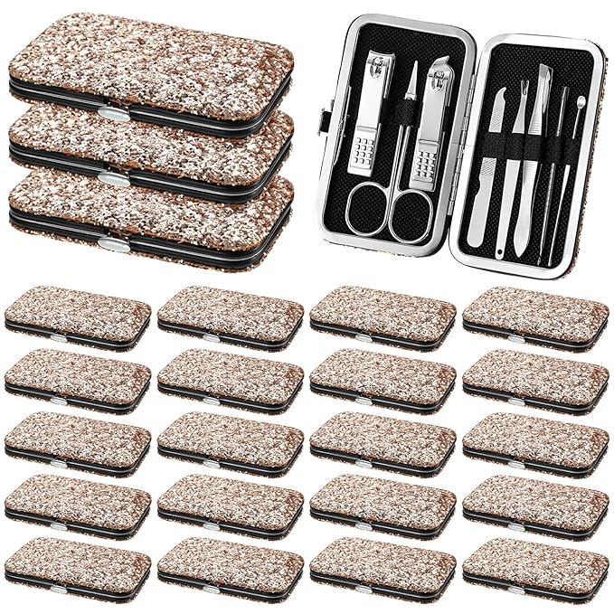 Lasnten 24 Set Manicure Set Bulk Nail Clippers Grooming Nail Kit Stainless Steel Professional Pedicure Kit Pedicure Tools with Travel Case Gifts for Men Women Personal(8 in 1,Shiny Gold)