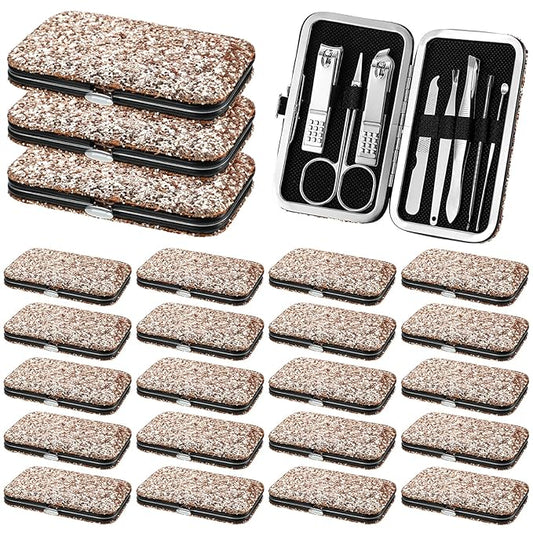 Lasnten 24 Set Manicure Set Bulk Nail Clippers Grooming Nail Kit Stainless Steel Professional Pedicure Kit Pedicure Tools with Travel Case Gifts for Men Women Personal(8 in 1,Shiny Gold)