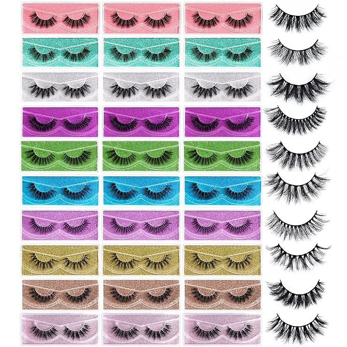 FARRED Wholesale Fluffy Dramatic Bulk Lashes Mix 10 Styles 30 pairs Pack Individual Box 10-18mm Volume Faux Mink Eyelash Thick 8D Fake Lash Short Natural Look Wispy Eyelashes (style i-30 pairs)