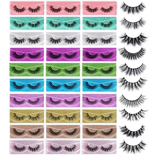 FARRED Wholesale Fluffy Dramatic Bulk Lashes Mix 10 Styles 30 pairs Pack Individual Box 10-18mm Volume Faux Mink Eyelash Thick 8D Fake Lash Short Natural Look Wispy Eyelashes (style i-30 pairs)