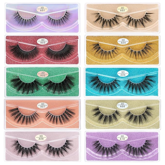 FARRED Wholesale False Lashes 10 Pairs 10 Styles Medium Length Vegan Eyelashes Fluffy Volume Strip Lashes Bulk 10 Portable Boxes Fake Eyelashes Mixed Natural Look 3D Faux Mink Lashes(mix 10pairs)