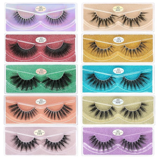 FARRED Wholesale False Lashes 10 Pairs 10 Styles Medium Length Vegan Eyelashes Fluffy Volume Strip Lashes Bulk 10 Portable Boxes Fake Eyelashes Mixed Natural Look 3D Faux Mink Lashes(mix 10pairs)