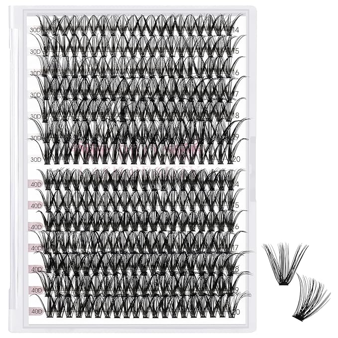 280 Pcs Individual Lashes 40D+50D Mixed Lash Clusters 14 Rows Cluster Lashes that Look Like Eyelash Extensions DIY Lash Extension Self Application At Home (40+50-D-14-20mix)
