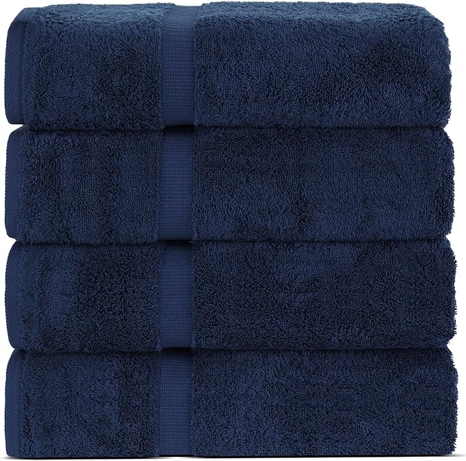 Chakir Turkish Linens Premium Cotton Absorbent Turkish Towels (Bath Towel - Set of 4, Navy Blue)