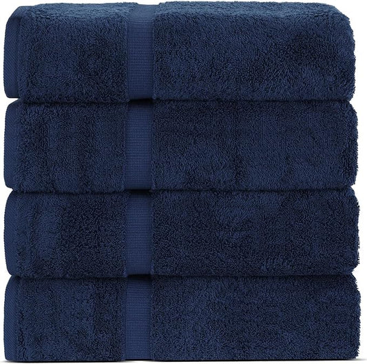 Chakir Turkish Linens Premium Cotton Absorbent Turkish Towels (Bath Towel - Set of 4, Navy Blue)