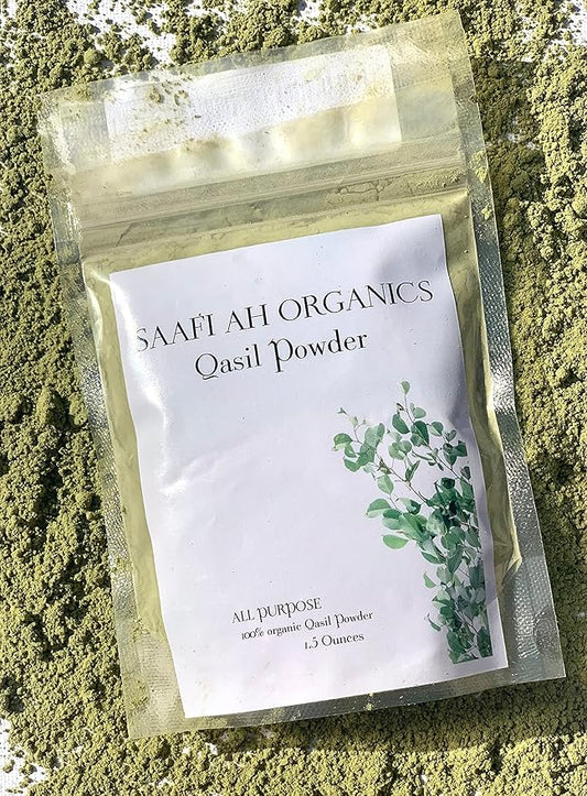 Saafi Ah Organics Qasil Powder natural leaf powder, exfoliates, detoxifies, helps with clogged pores and blemishes. soap,used as a shampoo. (small 1.5 oz)