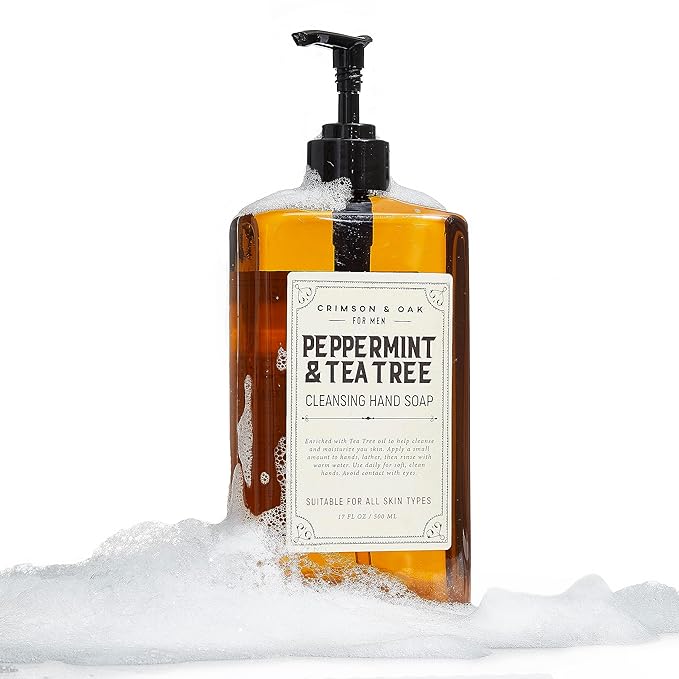Body Prescriptions Crimson & Oak Men's Deep Cleansing Hand Soap with Pump Dispenser, 17 Fl Oz (Pack of 1), Peppermint and Tea Tree