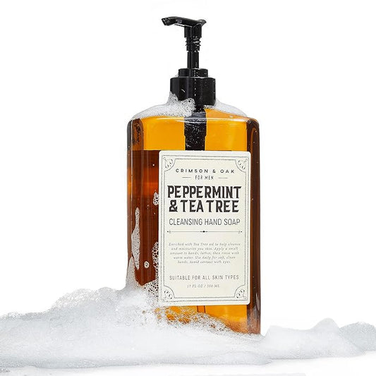 Body Prescriptions Crimson & Oak Men's Deep Cleansing Hand Soap with Pump Dispenser, 17 Fl Oz (Pack of 1), Peppermint and Tea Tree