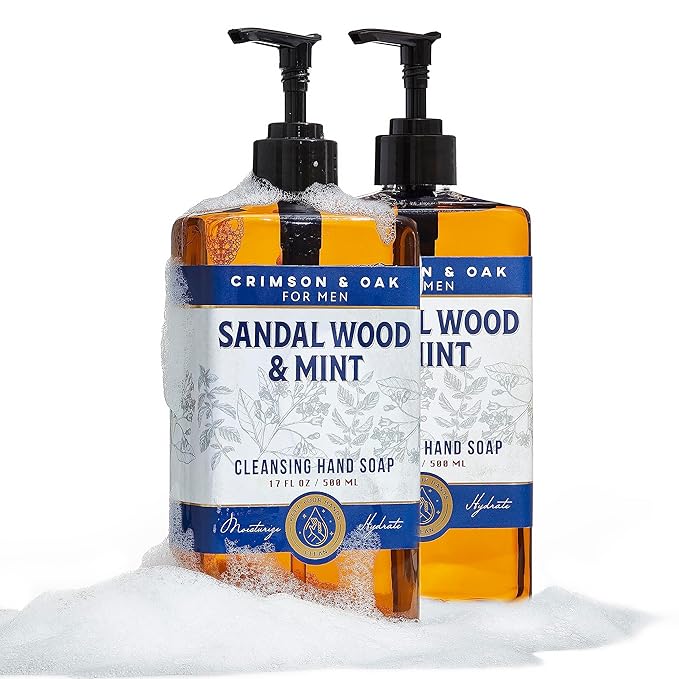 Body Prescriptions Crimson & Oak Men's Deep Cleansing Hand Soap with Pump Dispenser, 17 Fl Oz (Pack of 2), Sandalwood and Mint